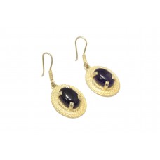 Dangle Earrings 925 Sterling Silver Gold Plated Natural Amethyst Stone P594